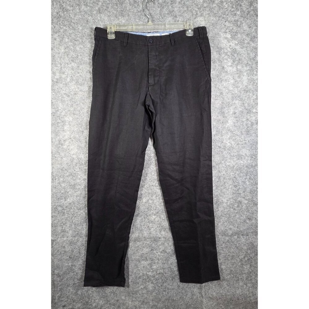 Ganesh NWT Men's Regular Fit Casual Linen Blend Pants Navy Size 36 Tappered Leg